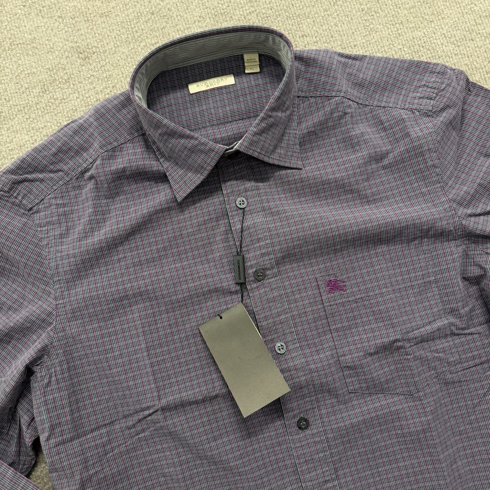 NWT Burberry Brit Purple Black Gingham Button Down Long Sleeve Shirt Men's XL